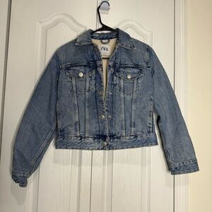 Zara Blue Sherpa-Lined Denim Jacket
